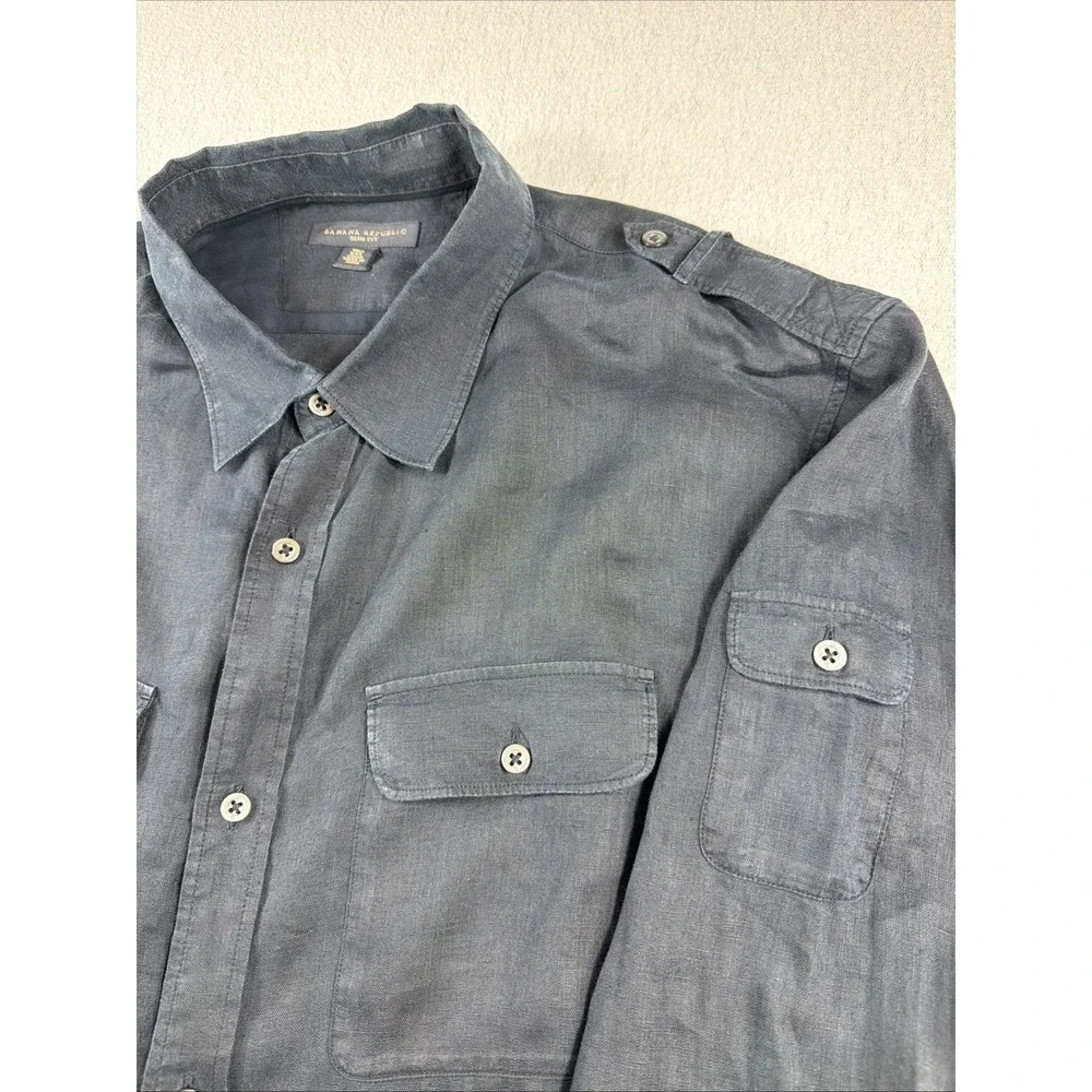 Banana Republic Heritage Linen Field Shirt Men XXL Tall Black Utility *see Notes